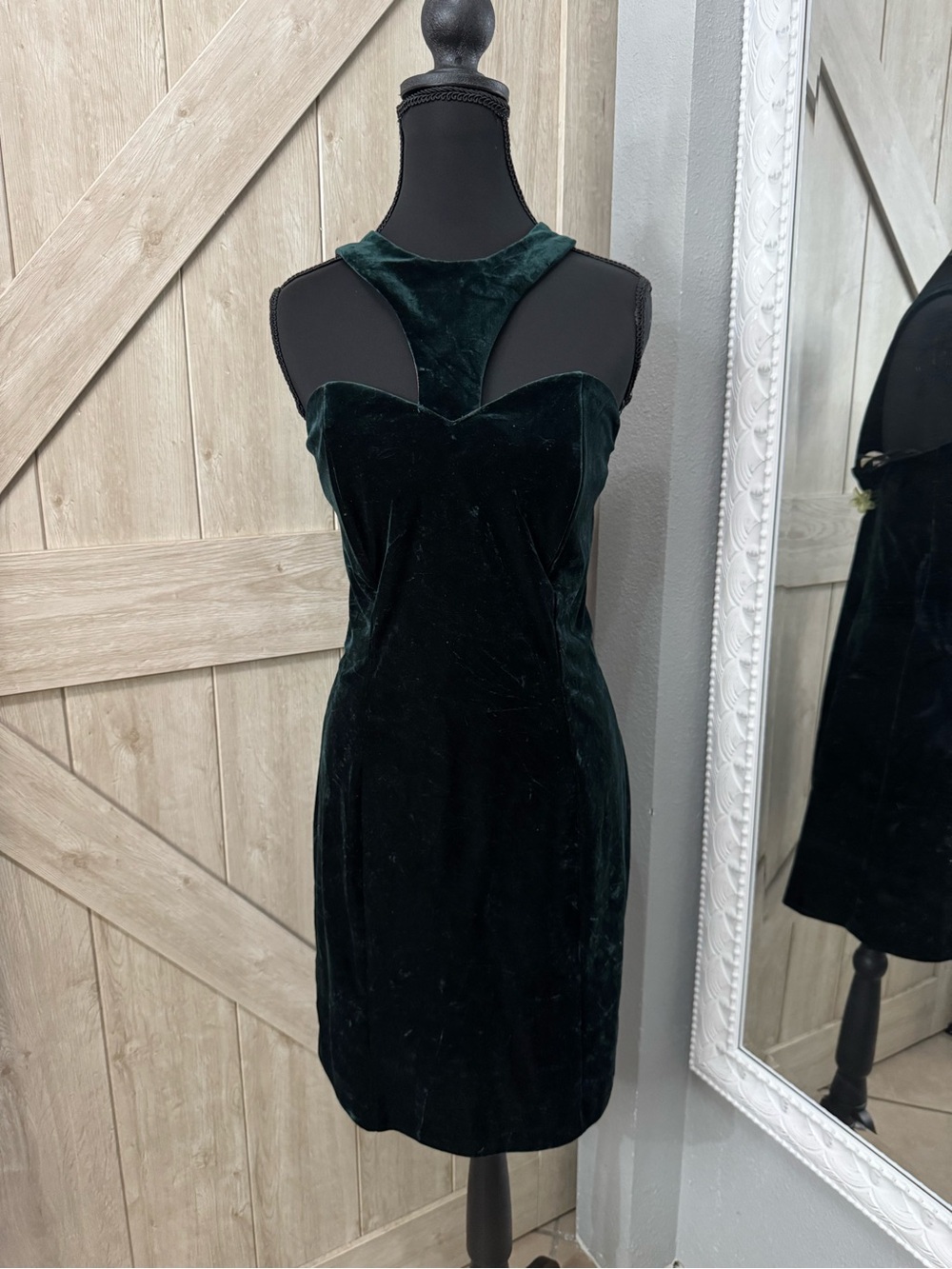 vintage POLY USA Dark Green Velvet Halter Mini Dress